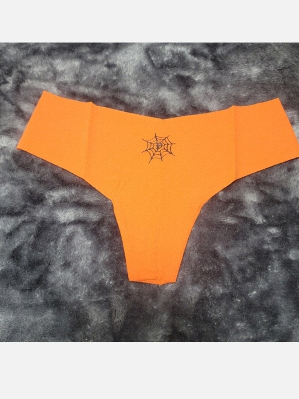 Victoria's secret pink HALLOWEEN no show thong panty XSMALL SPIDER WEB ORANGE